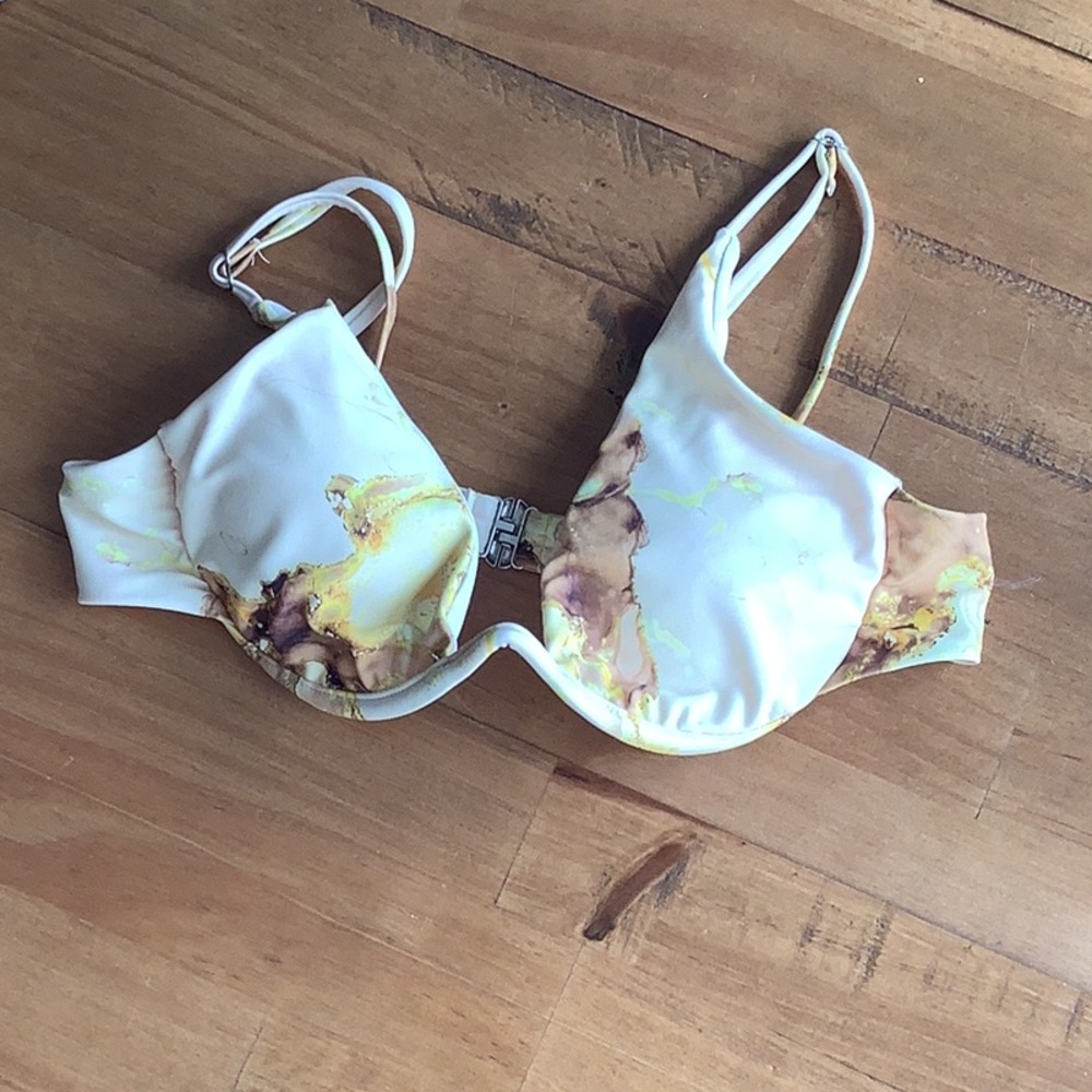 Yellow and Brown Marble Bikini Top with Underwire